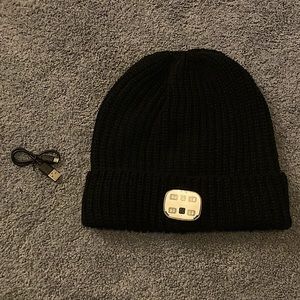 Headlamp Hat with Charging USB Fleece-Lined One Size Black